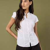 Tailored Fit Cap Sleeve Mandarin Collar Blouse
